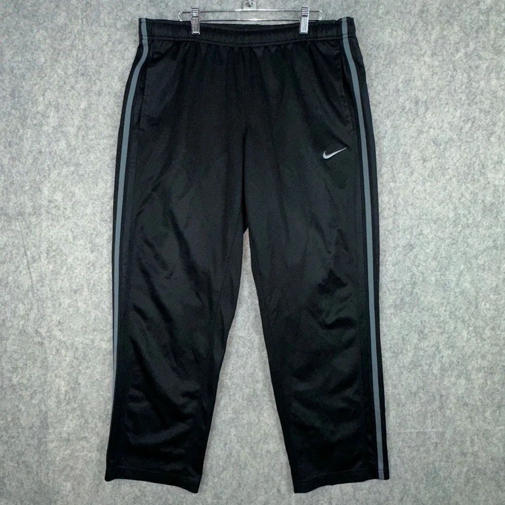 Nike Track Pants Mens L Black Grey Stripe 480238-010 Athletic Training Joggers